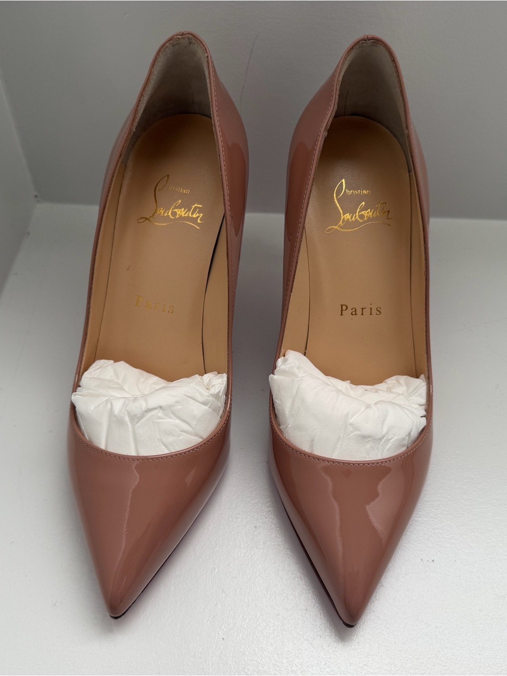 Christian Louboutin Nude Patent Pointed-Toe Pumps